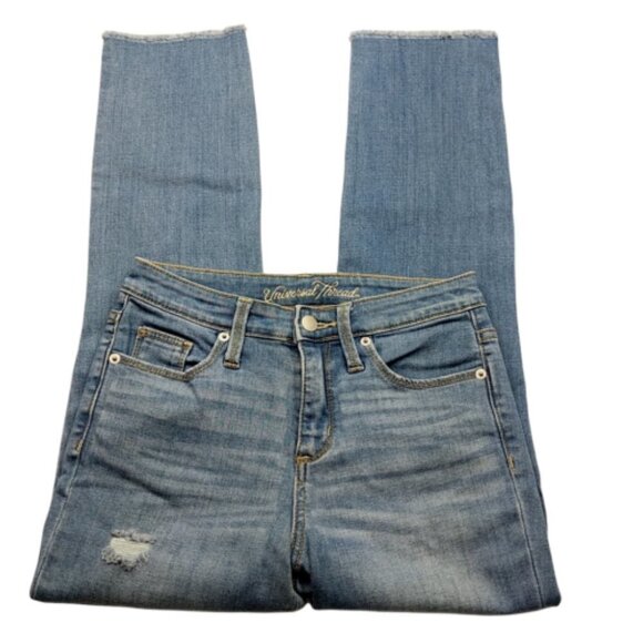 Universal Thread High Rise Straight Crop Jeans 00/24 Medium Wash Raw Hem Denim - Picture 1 of 10